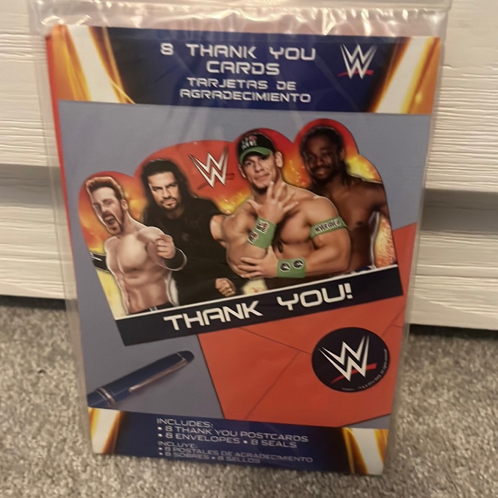 WWE 8 thank you postcards with 8 envelopes and 8 seals features John Cena